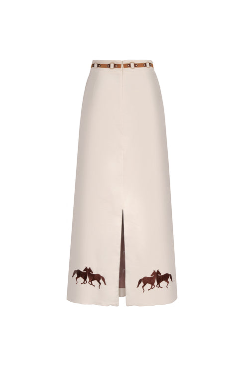 El Carmen Embroidered canvas Midi Skirt / Ivory